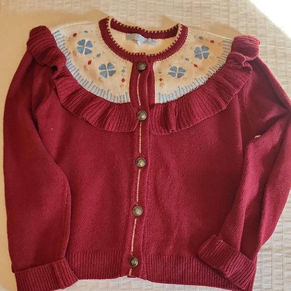 Hill House Sweaters - Hill House Maroon Cardigan with Floral Embroidery